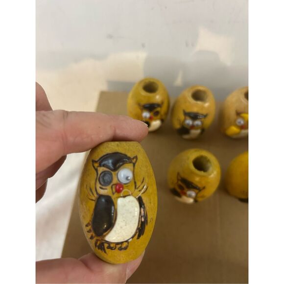 Macrame wooden barrel brown craft beads owls 10 cottage core lot - Picture 2 of 4